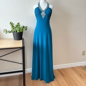 Elegant Blue Halter Maxi Dress